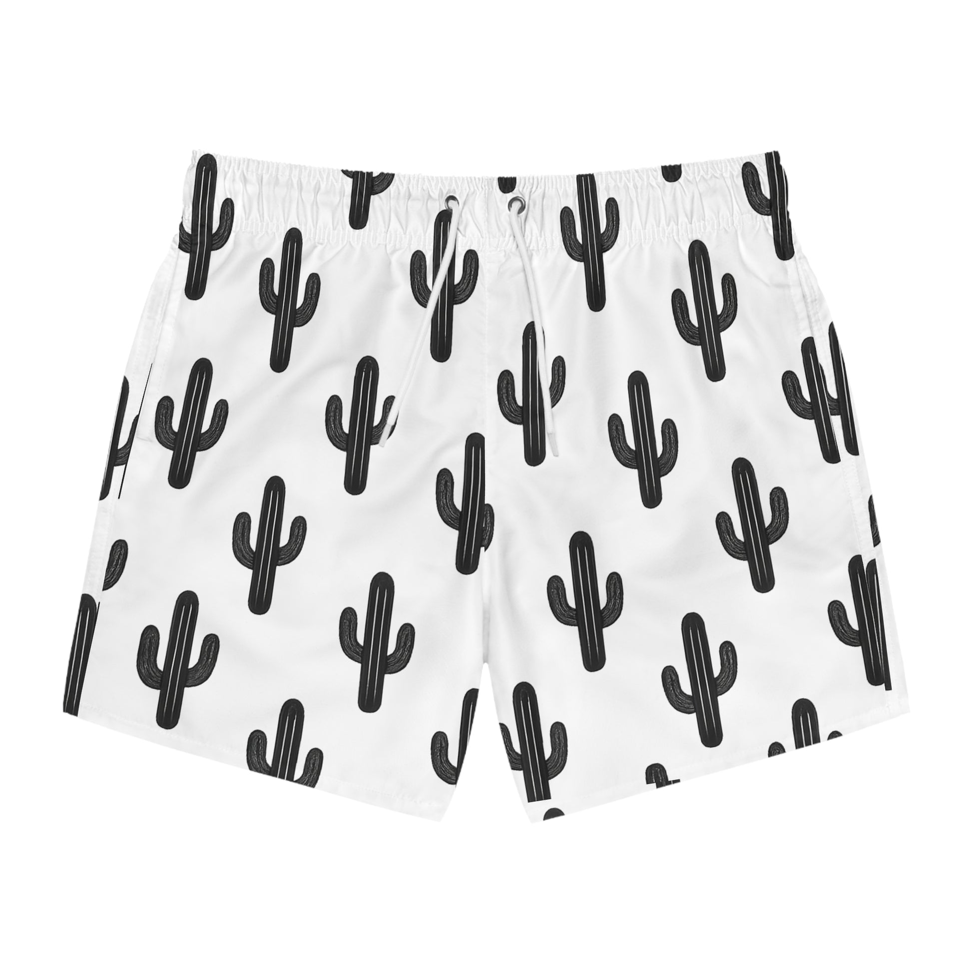 Desert Runners Co. – White Cactus Pattern Swim Trunks