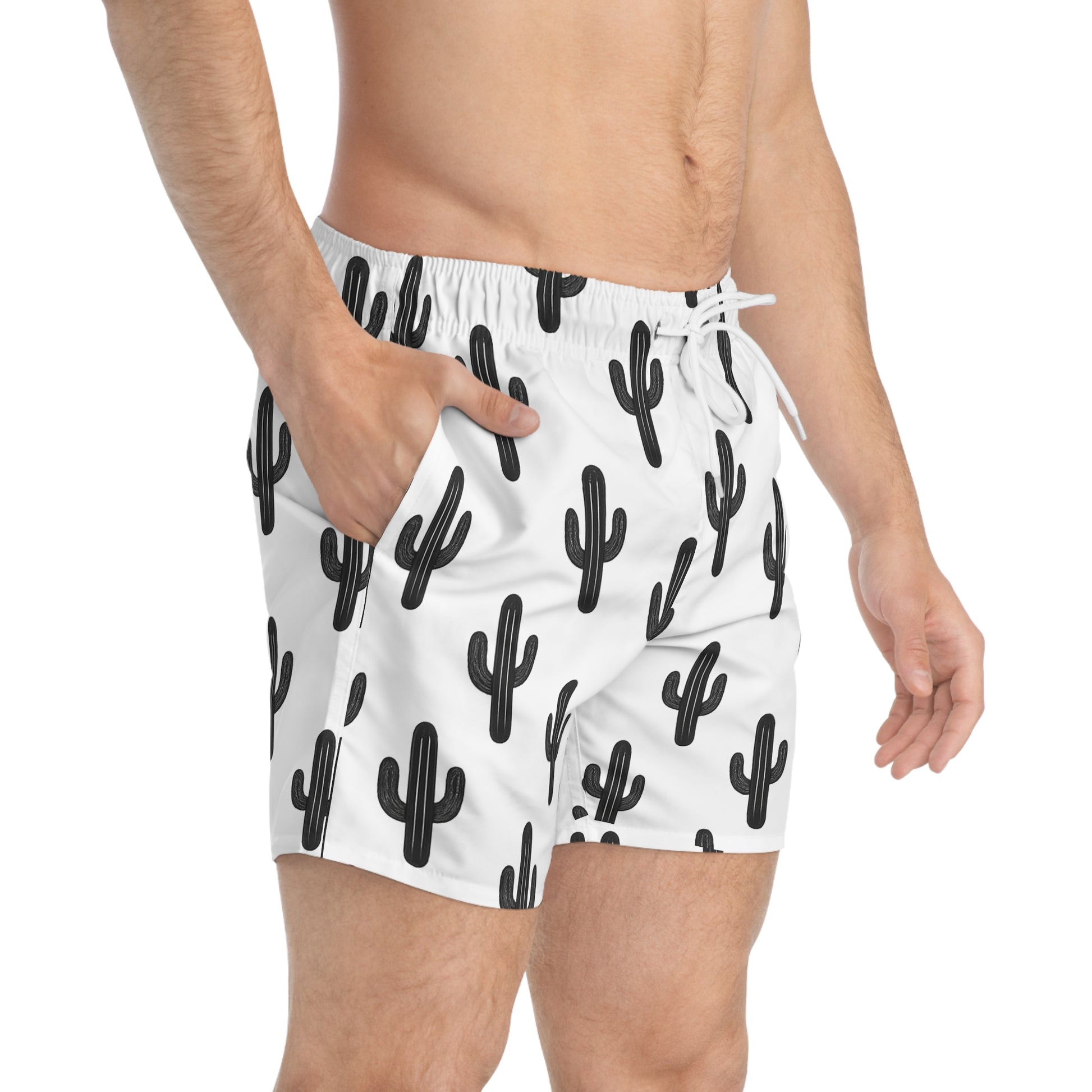 Desert Runners Co. – White Cactus Pattern Swim Trunks